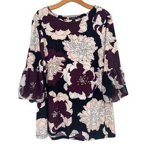 Alfani Womens Floral Bell Sleeve Top tunic size XL knit rhinestone embellished